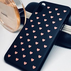 iPhone X Case Cover Black Pink Hearts Cute Slim